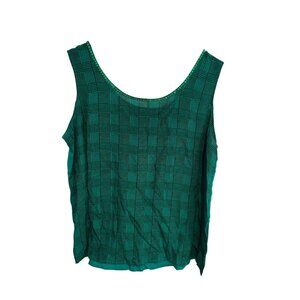 Diane Gilman Green Plaid Silk Sleeveless Tank Top with Sequins SZ Medium
